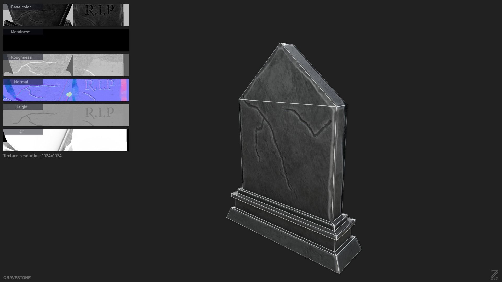 Gravestone Low-poly 3D model_1