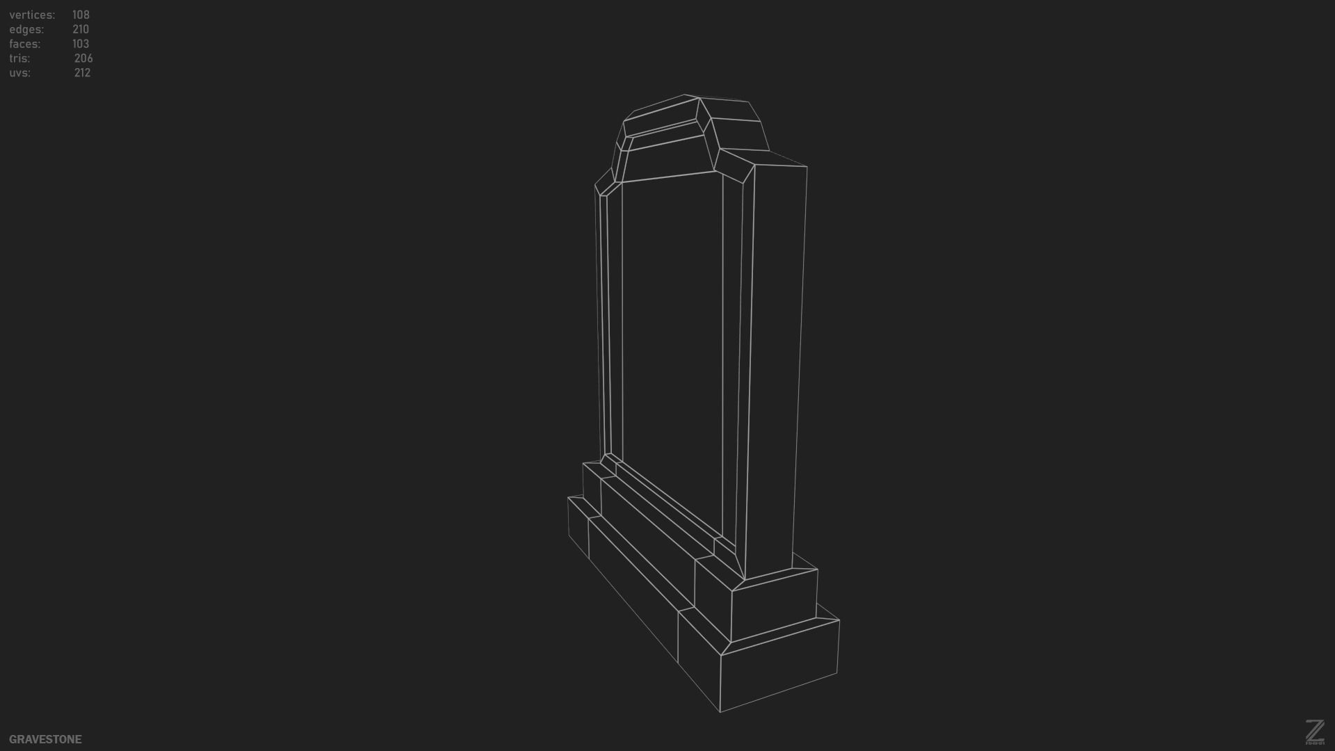 Gravestone Low-poly 3D model_11