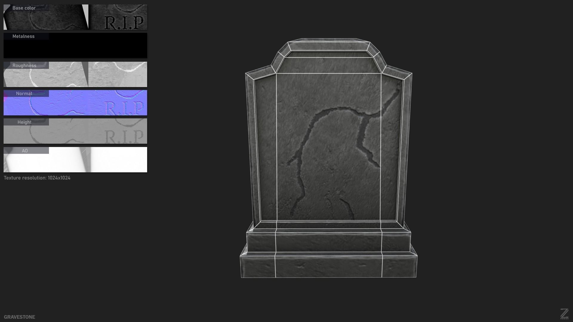 Gravestone Low-poly 3D model_1