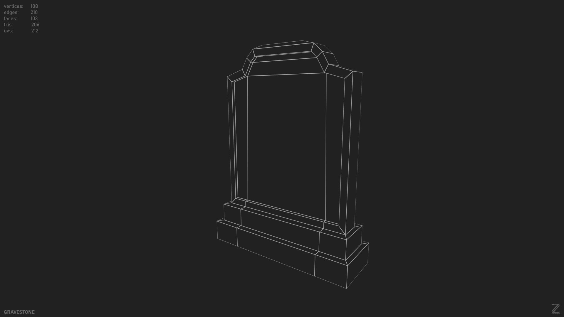 Gravestone Low-poly 3D model_10