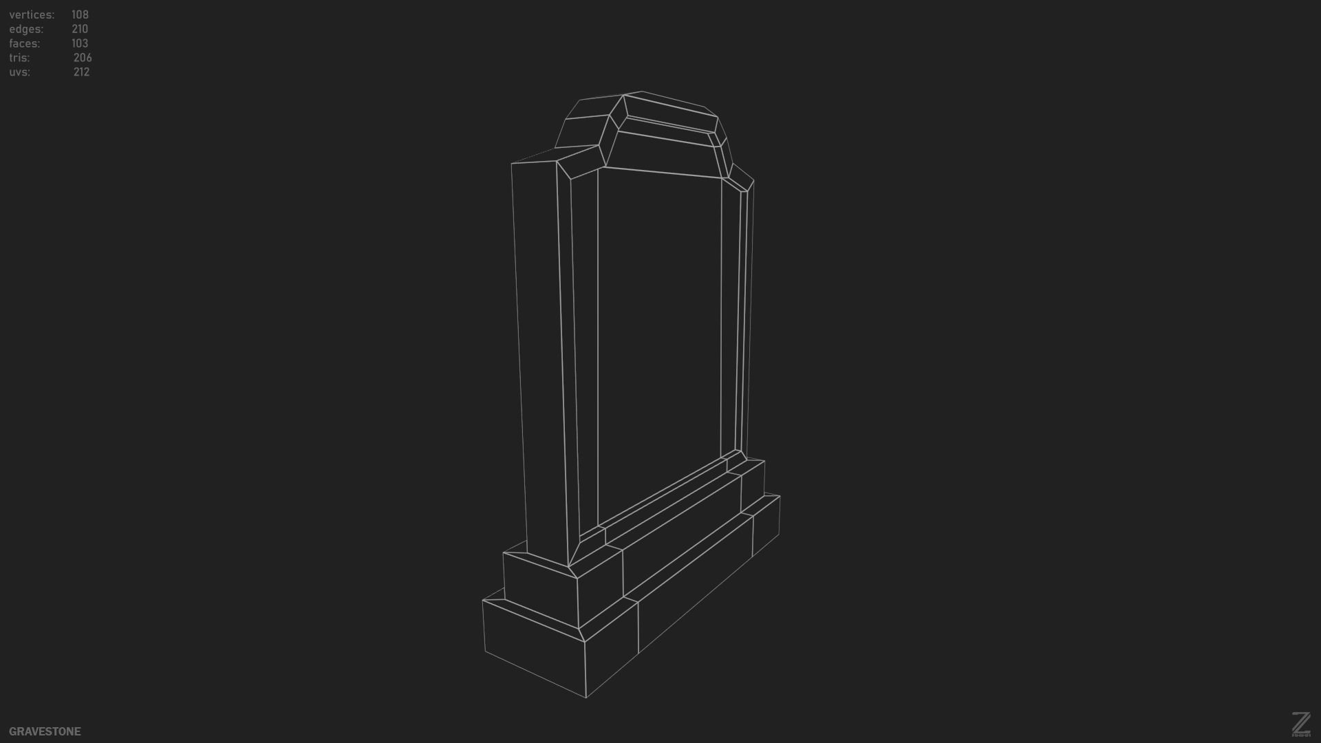 Gravestone Low-poly 3D model_12