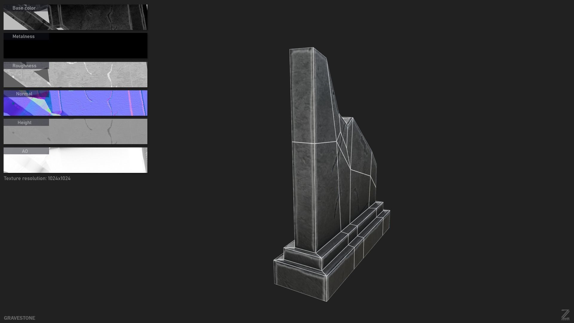 Gravestone Low-poly 3D model_1
