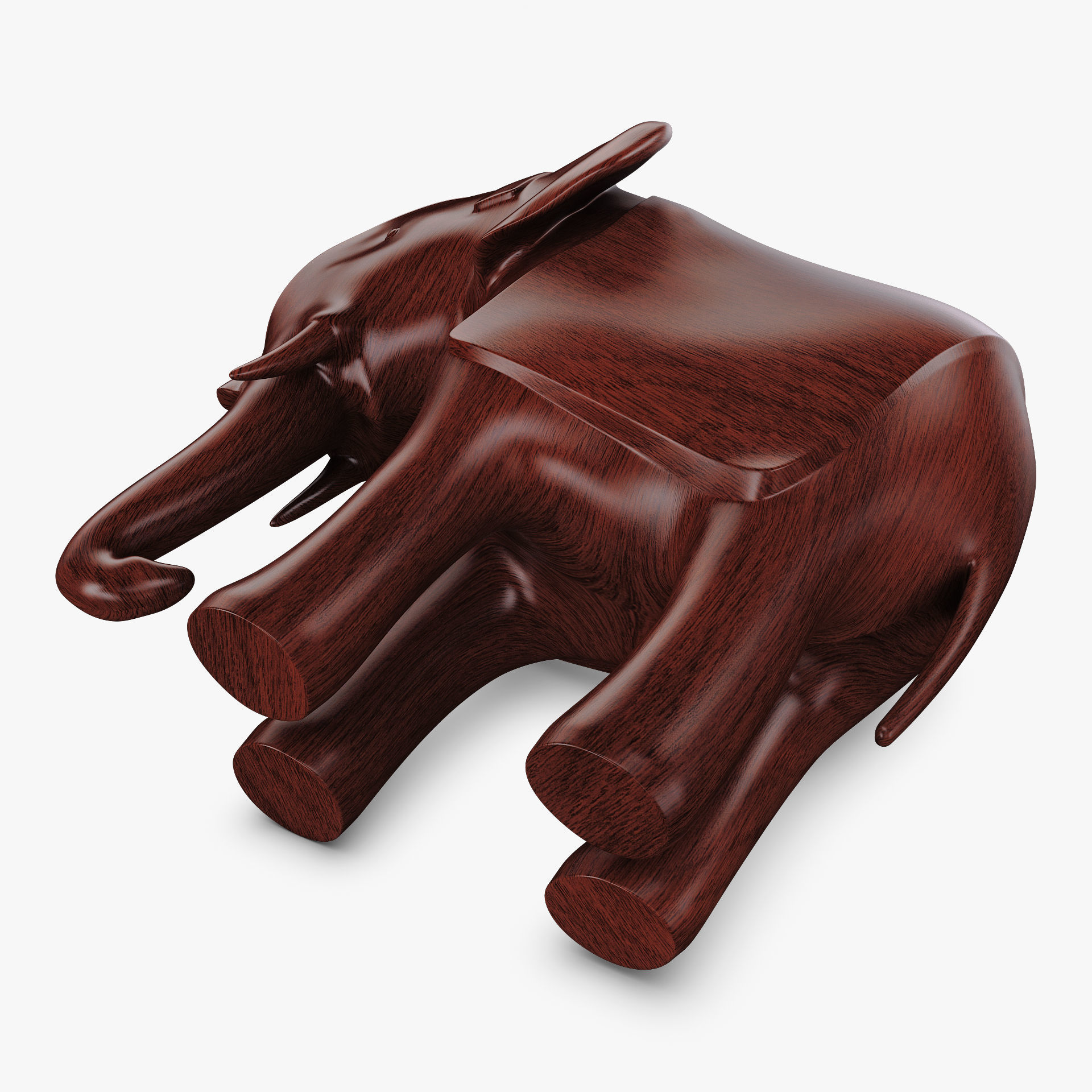 Elephant Wooden Statue v 1 3D model_7