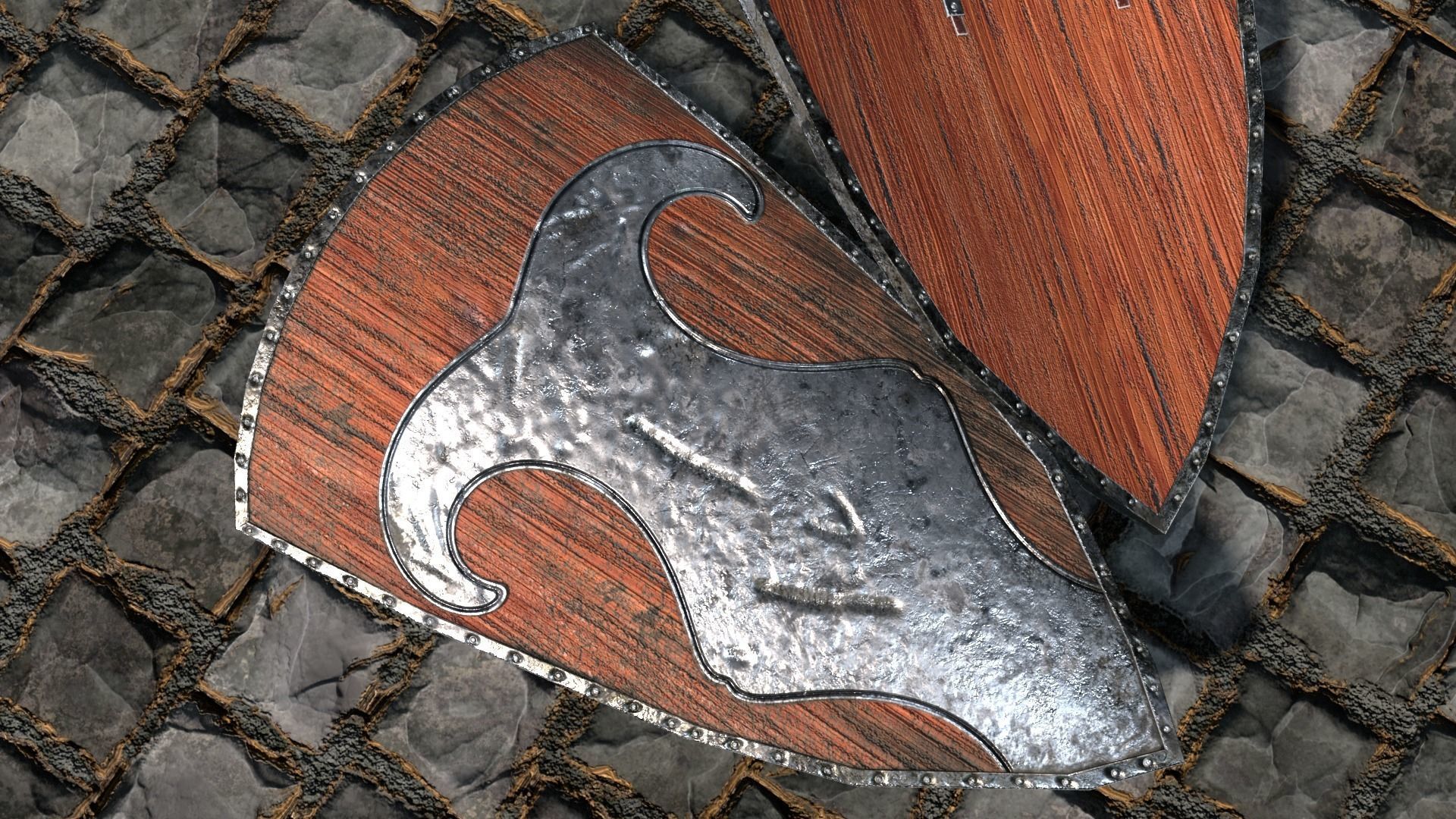 Medieval round shield with coat of arms 6 Low-poly 3D model_5