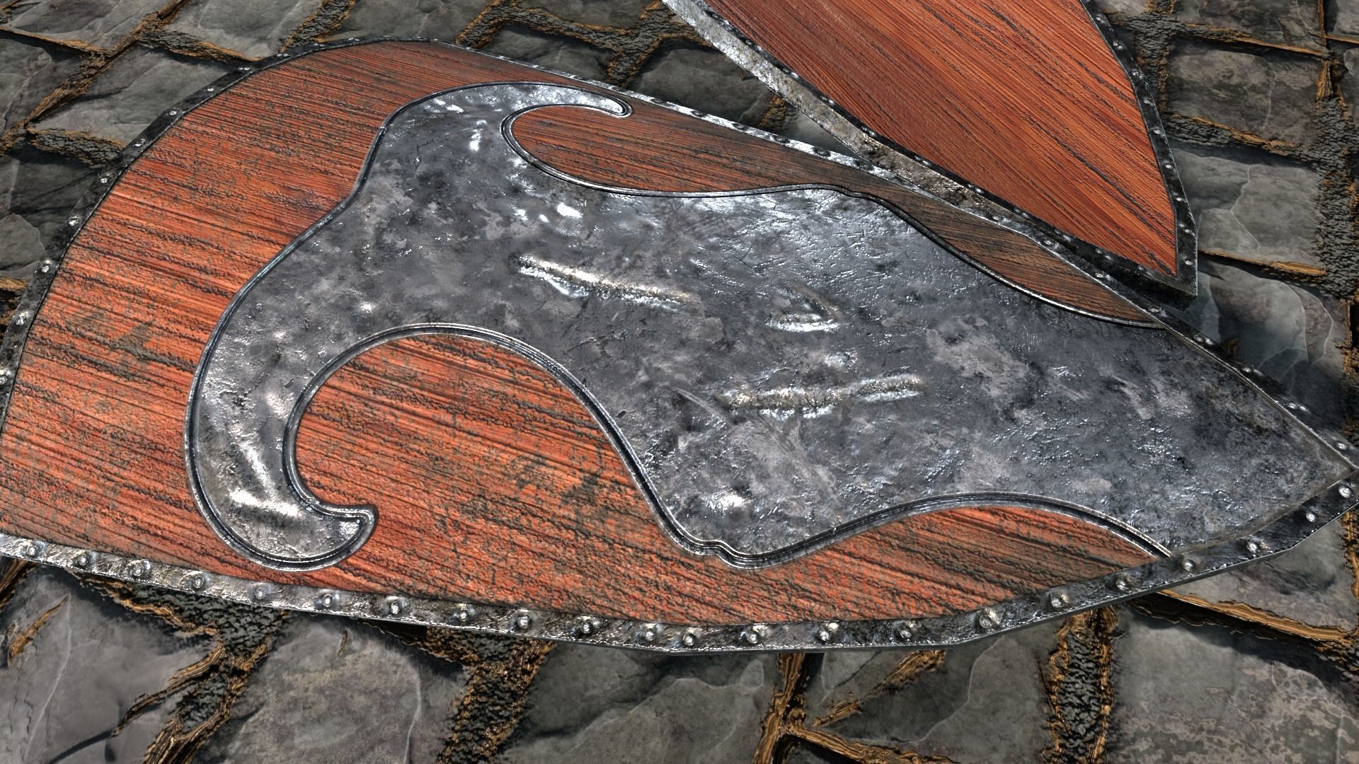 Medieval round shield with coat of arms 6 Low-poly 3D model_4