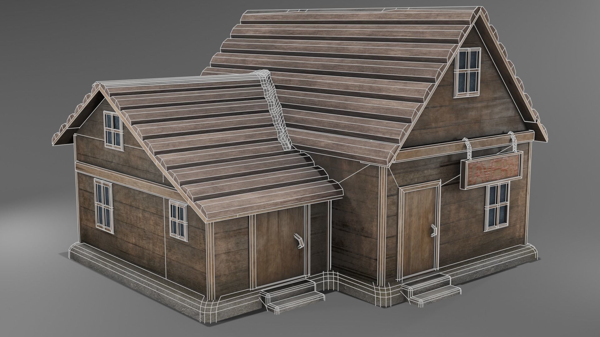 Old Wooden Tavern Low-poly 3D model_9