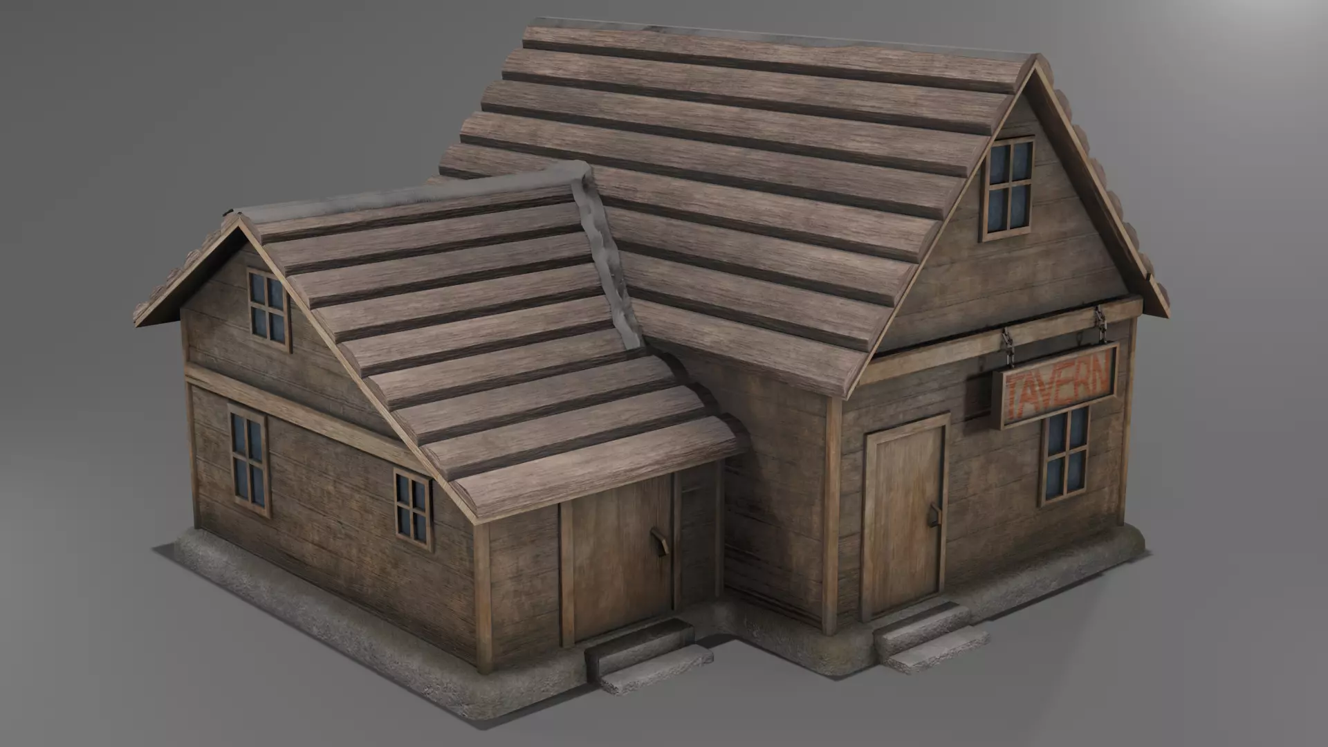 Old Wooden Tavern Low-poly 3D model_0
