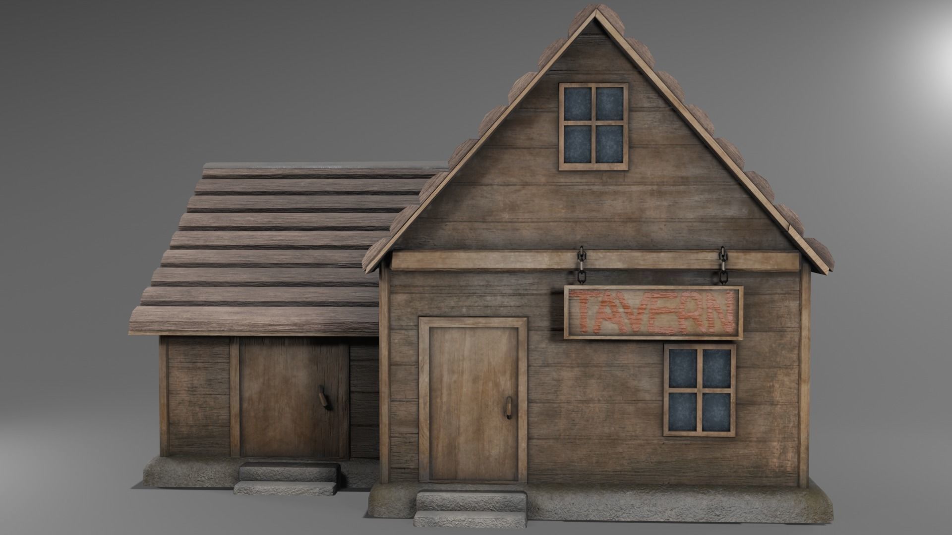 Old Wooden Tavern Low-poly 3D model_4