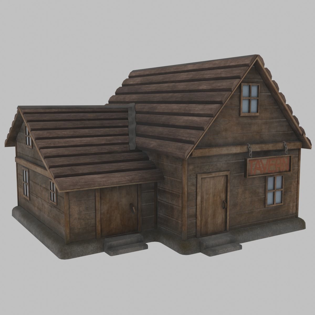 Old Wooden Tavern Low-poly 3D model_7