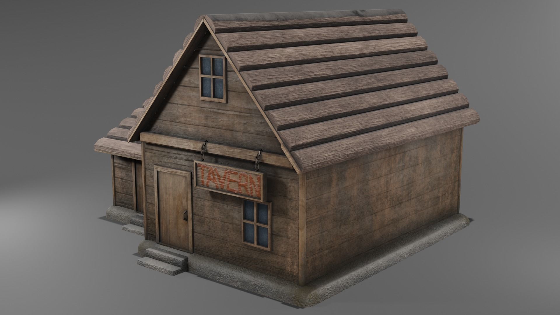 Old Wooden Tavern Low-poly 3D model_3