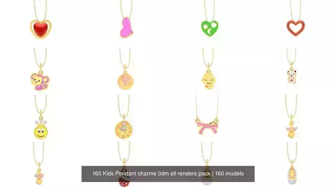 160 Kids Pendant charms 3dm stl renders pack 3D Model Collection