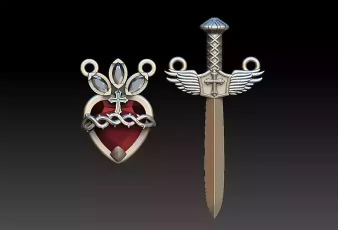 Michael Sword and Heart of Mary Scapular 3D print model