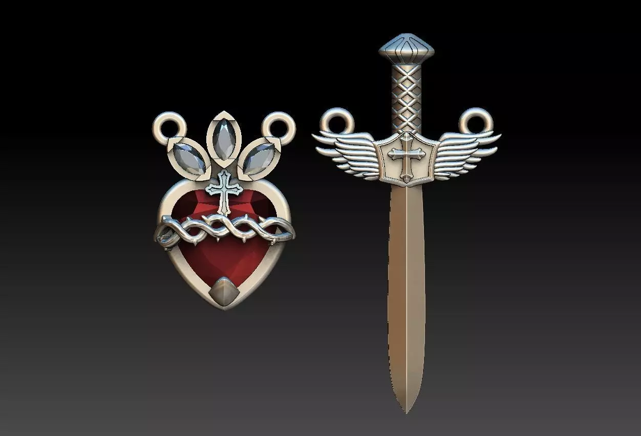 Michael Sword and Heart of Mary Scapular 3D print model_0