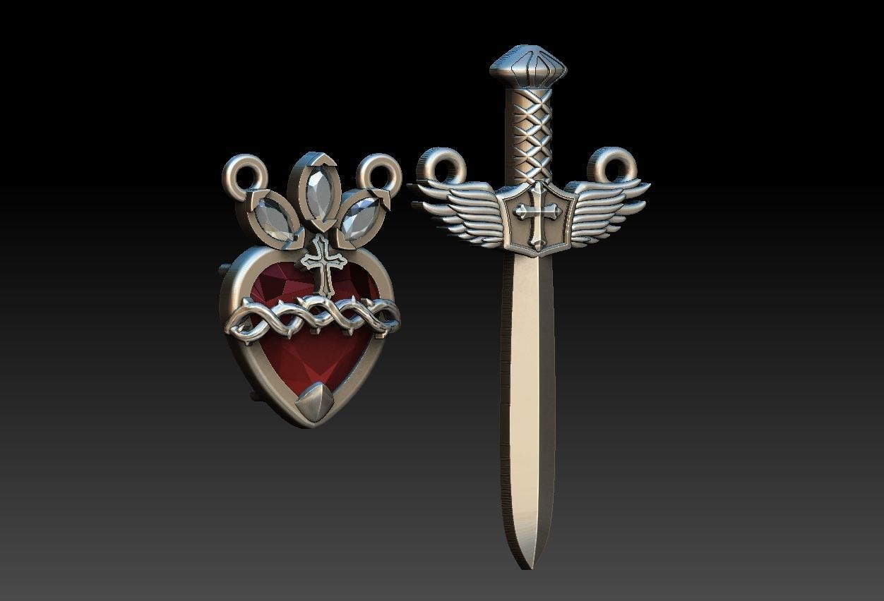 Michael Sword and Heart of Mary Scapular 3D print model_1