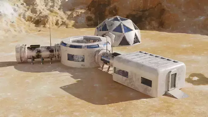 Mars base Low-poly 3D model