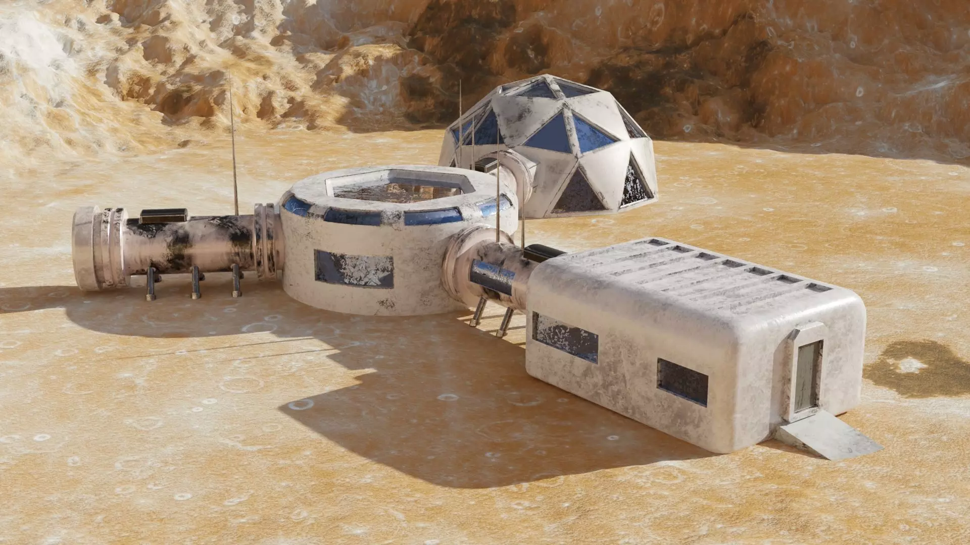 Mars base Low-poly 3D model_0