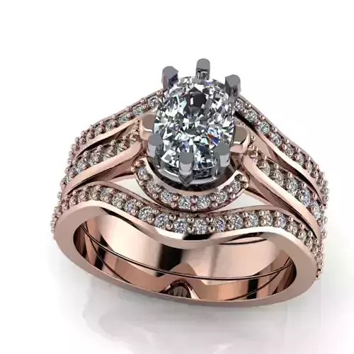 Modern Fashion Oval Cut Bridal Matching Wedding BandSet USA Sz 8