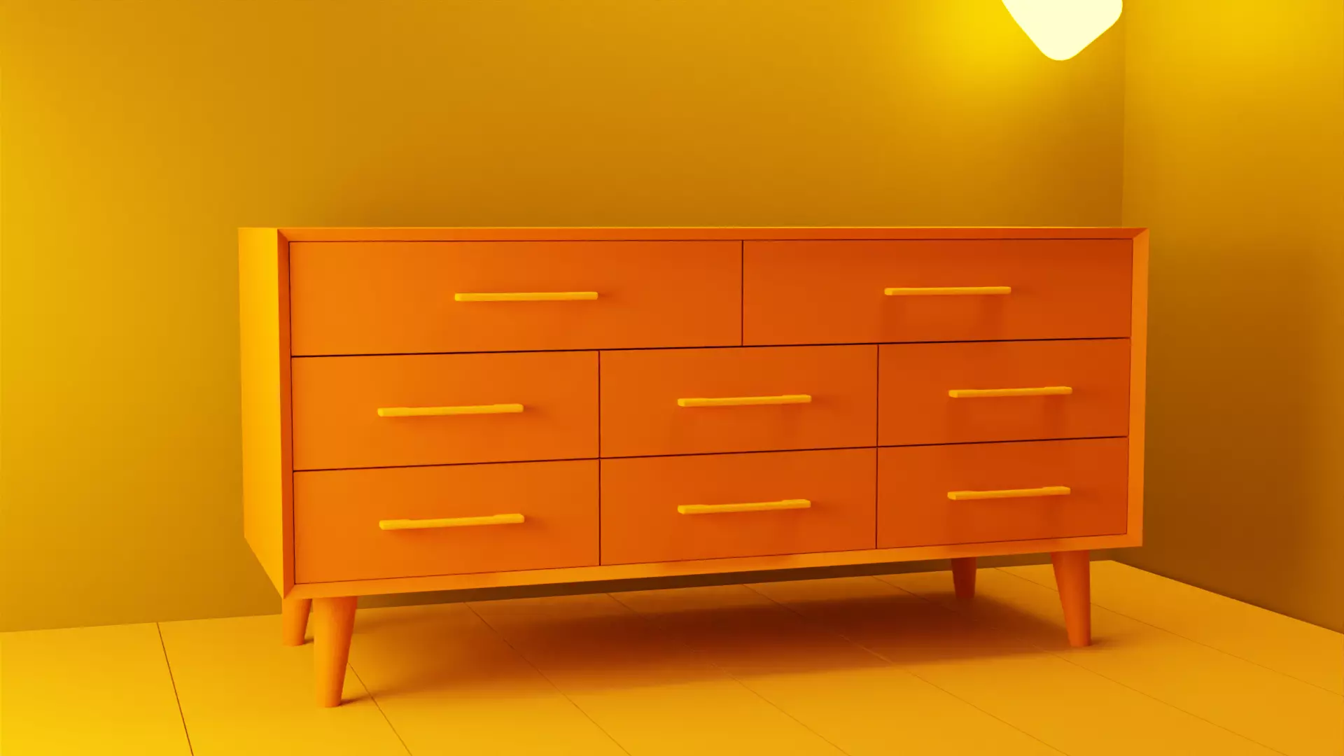 Midcentury Dresser 8 Drawer Low-poly 3D model