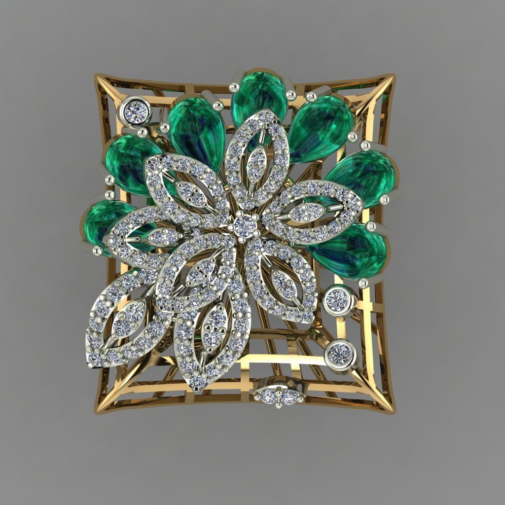 Emearld Pears with Daimonds on leaves 3D printable Ring 3D print model_1