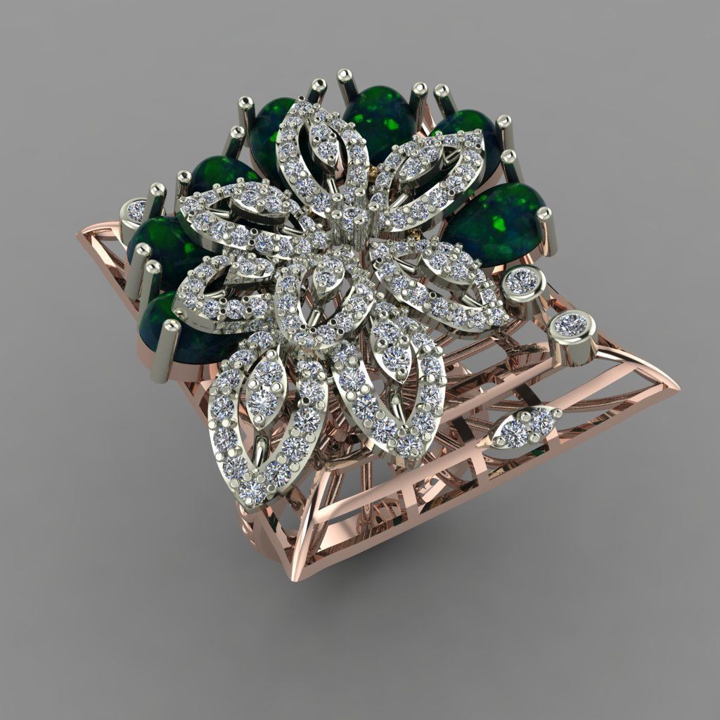 Emearld Pears with Daimonds on leaves 3D printable Ring 3D print model_6