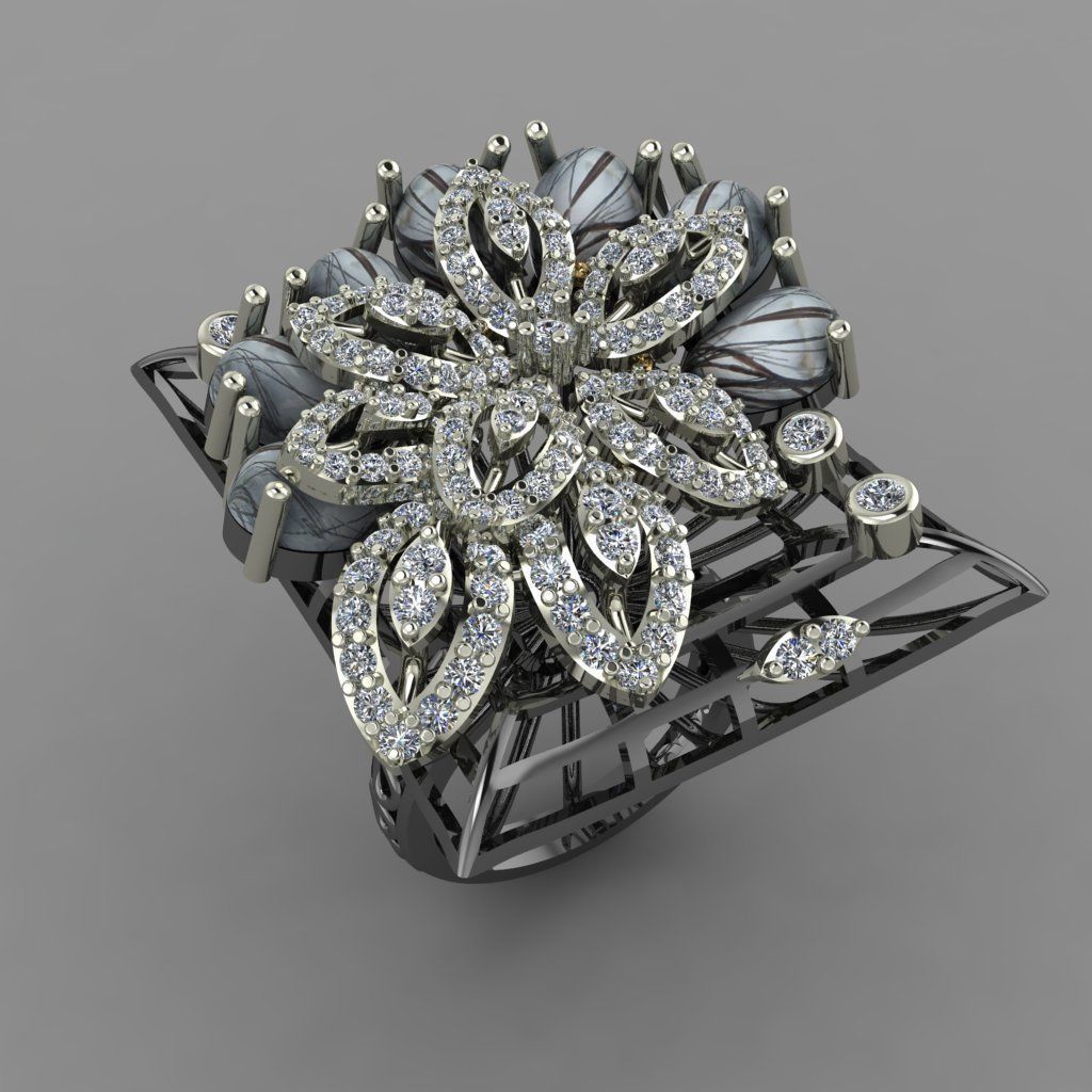 Emearld Pears with Daimonds on leaves 3D printable Ring 3D print model_8