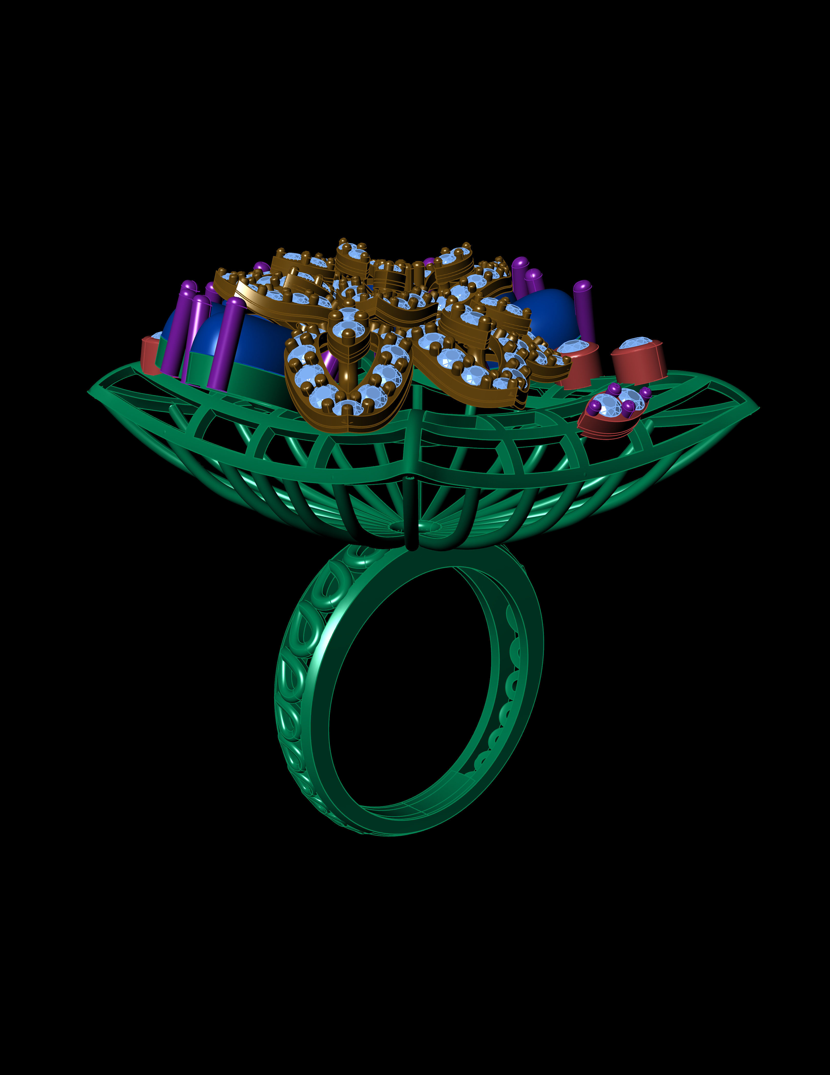 Emearld Pears with Daimonds on leaves 3D printable Ring 3D print model_13