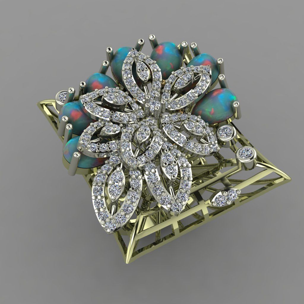 Emearld Pears with Daimonds on leaves 3D printable Ring 3D print model_7