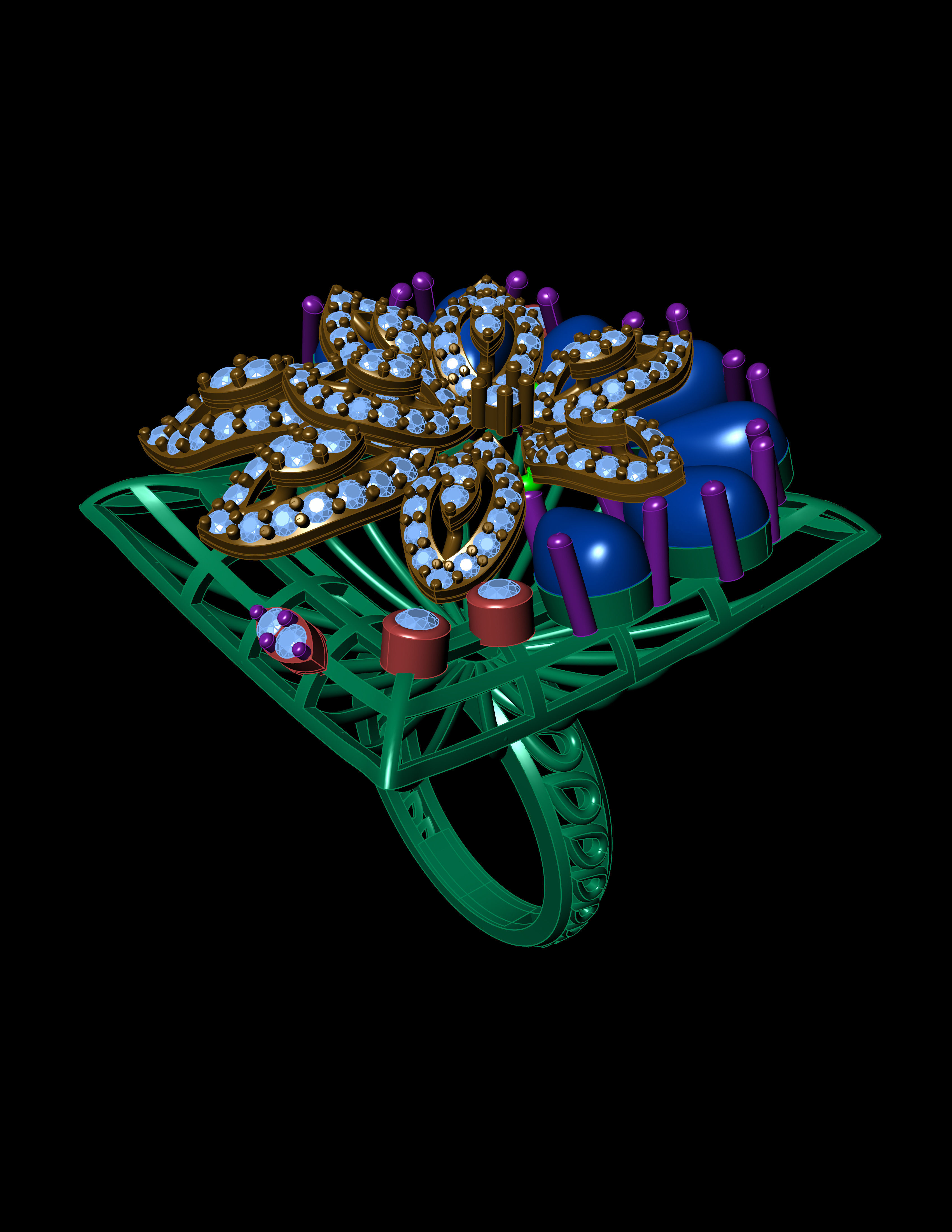 Emearld Pears with Daimonds on leaves 3D printable Ring 3D print model_12