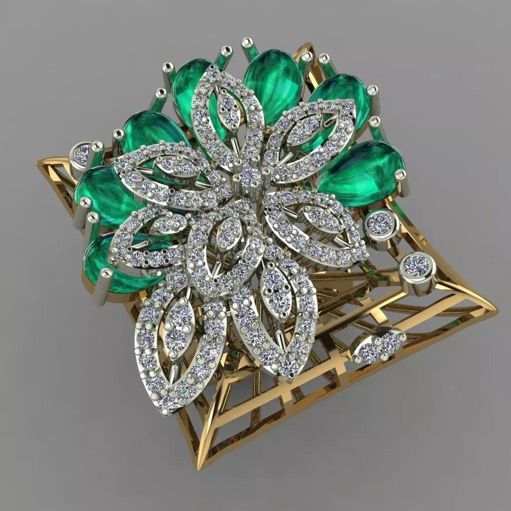 Emearld Pears with Daimonds on leaves 3D printable Ring 3D print model_0