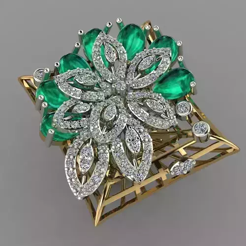 Emearld Pears with Daimonds on leaves 3D printable Ring