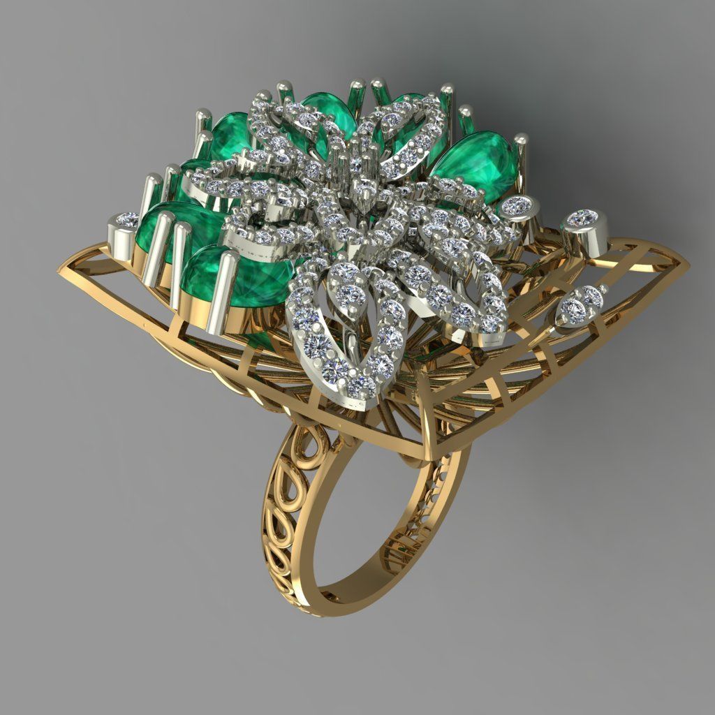 Emearld Pears with Daimonds on leaves 3D printable Ring 3D print model_4