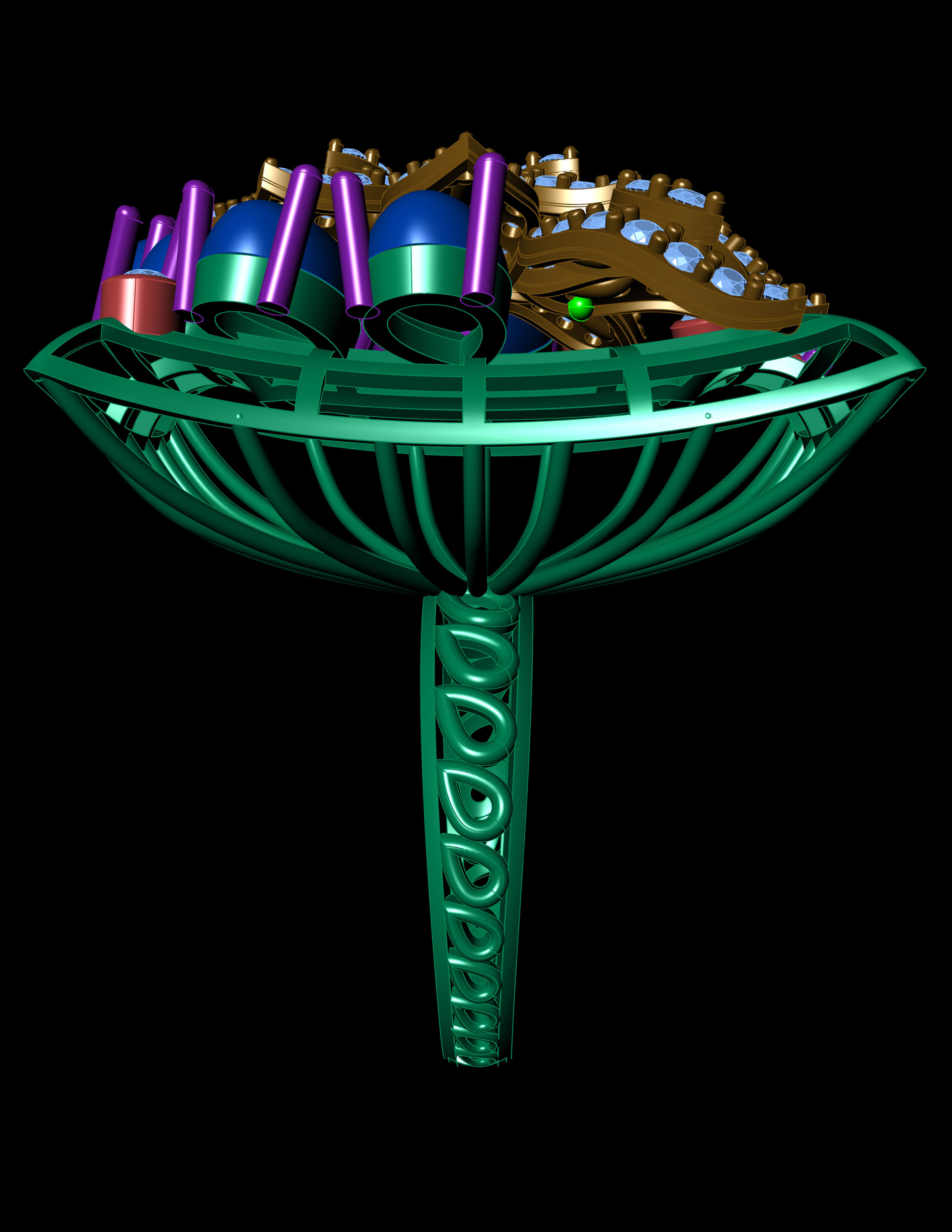 Emearld Pears with Daimonds on leaves 3D printable Ring 3D print model_14