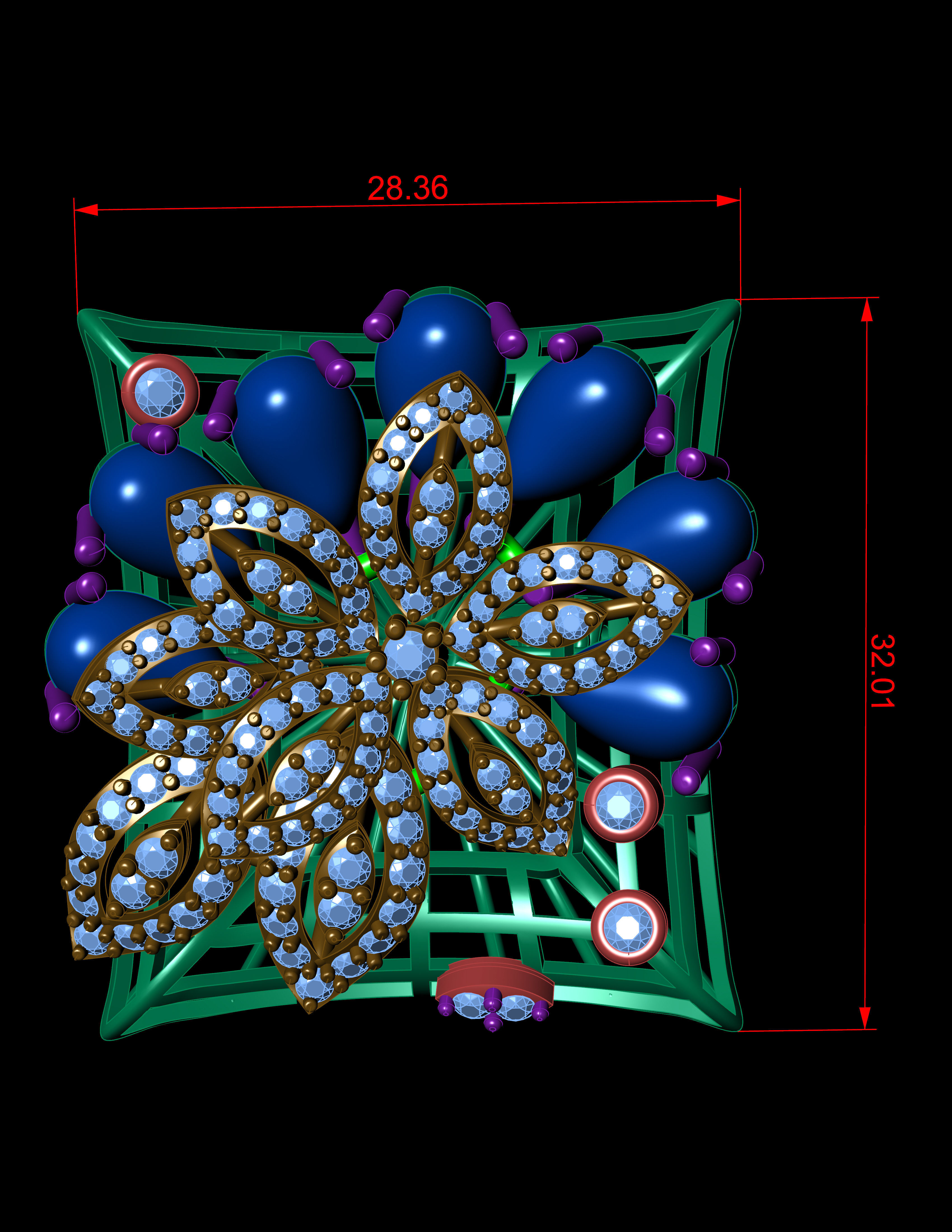 Emearld Pears with Daimonds on leaves 3D printable Ring 3D print model_9