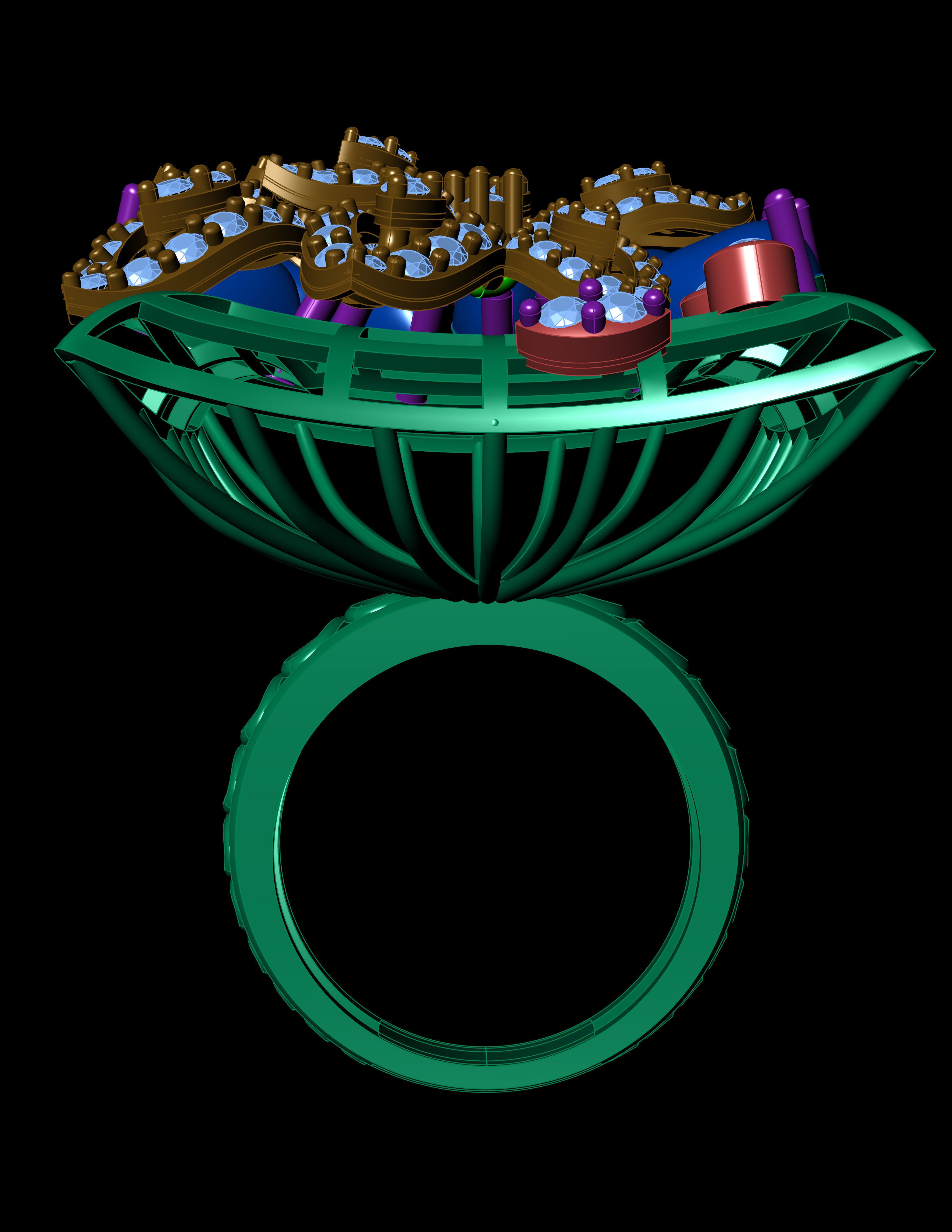 Emearld Pears with Daimonds on leaves 3D printable Ring 3D print model_15
