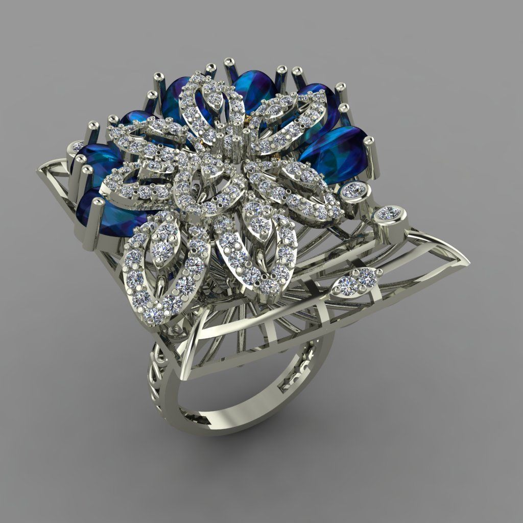 Emearld Pears with Daimonds on leaves 3D printable Ring 3D print model_5