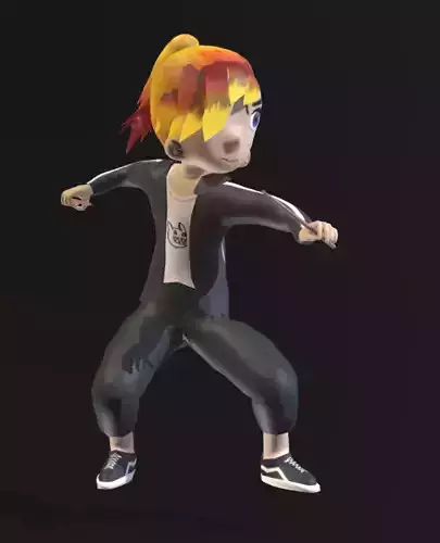 Drummer Girl character with a drumstick Low-poly 3D model