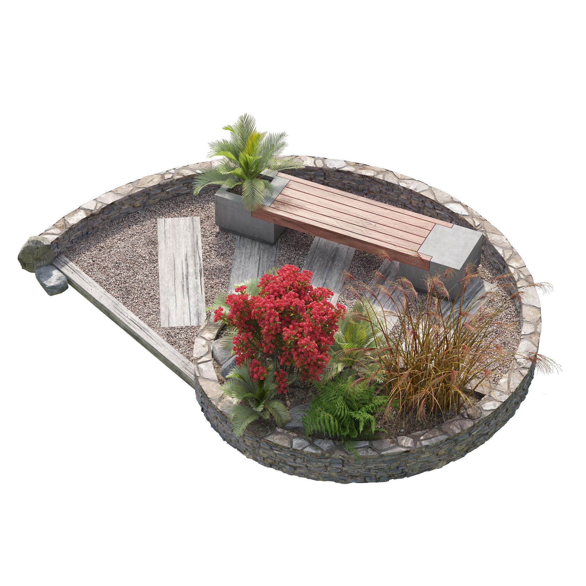 Spiral landscape bench with flower planter 3d model 3D model_2