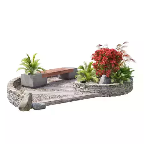 Spiral landscape bench with flower planter 3d model 3D model