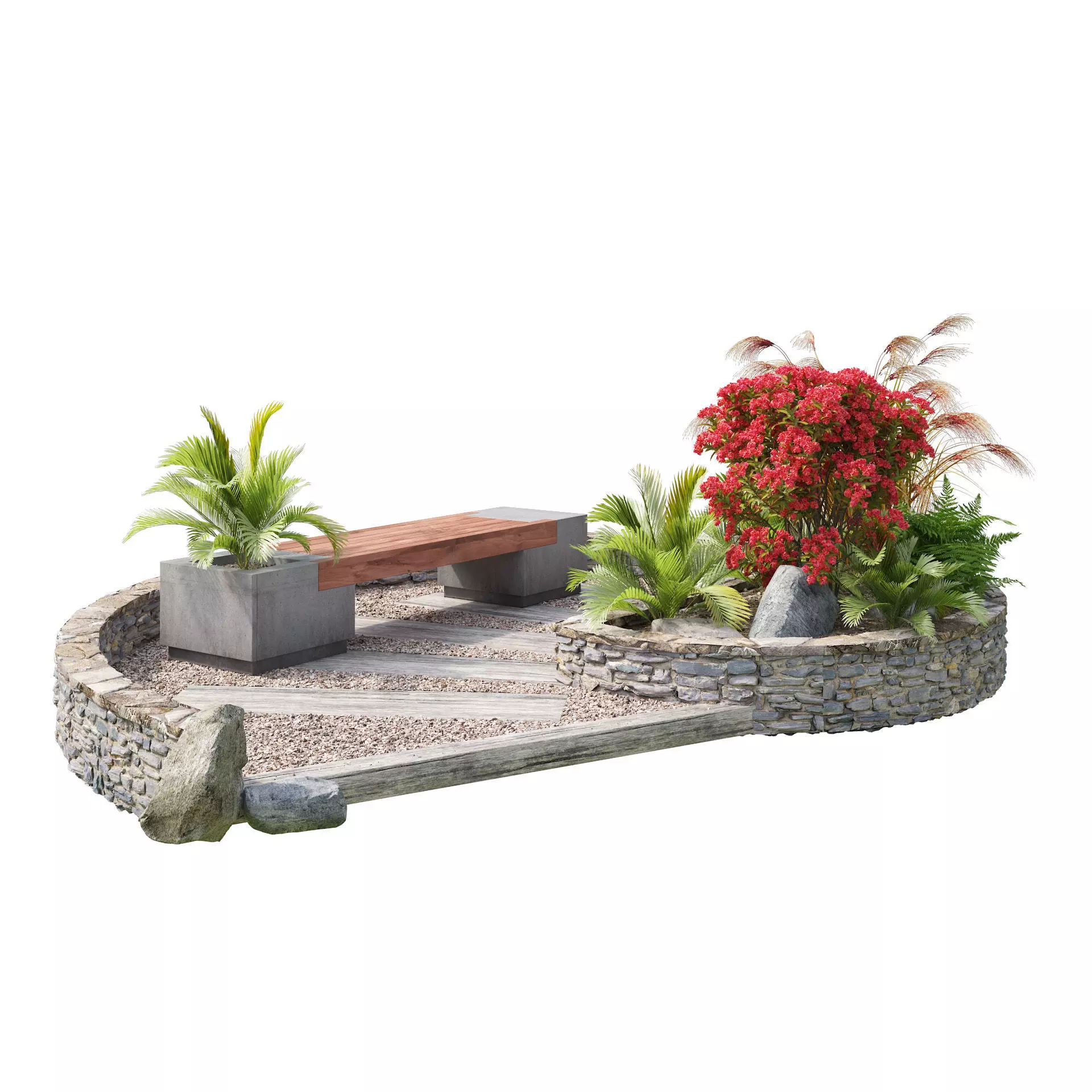 Spiral landscape bench with flower planter 3d model 3D model_0