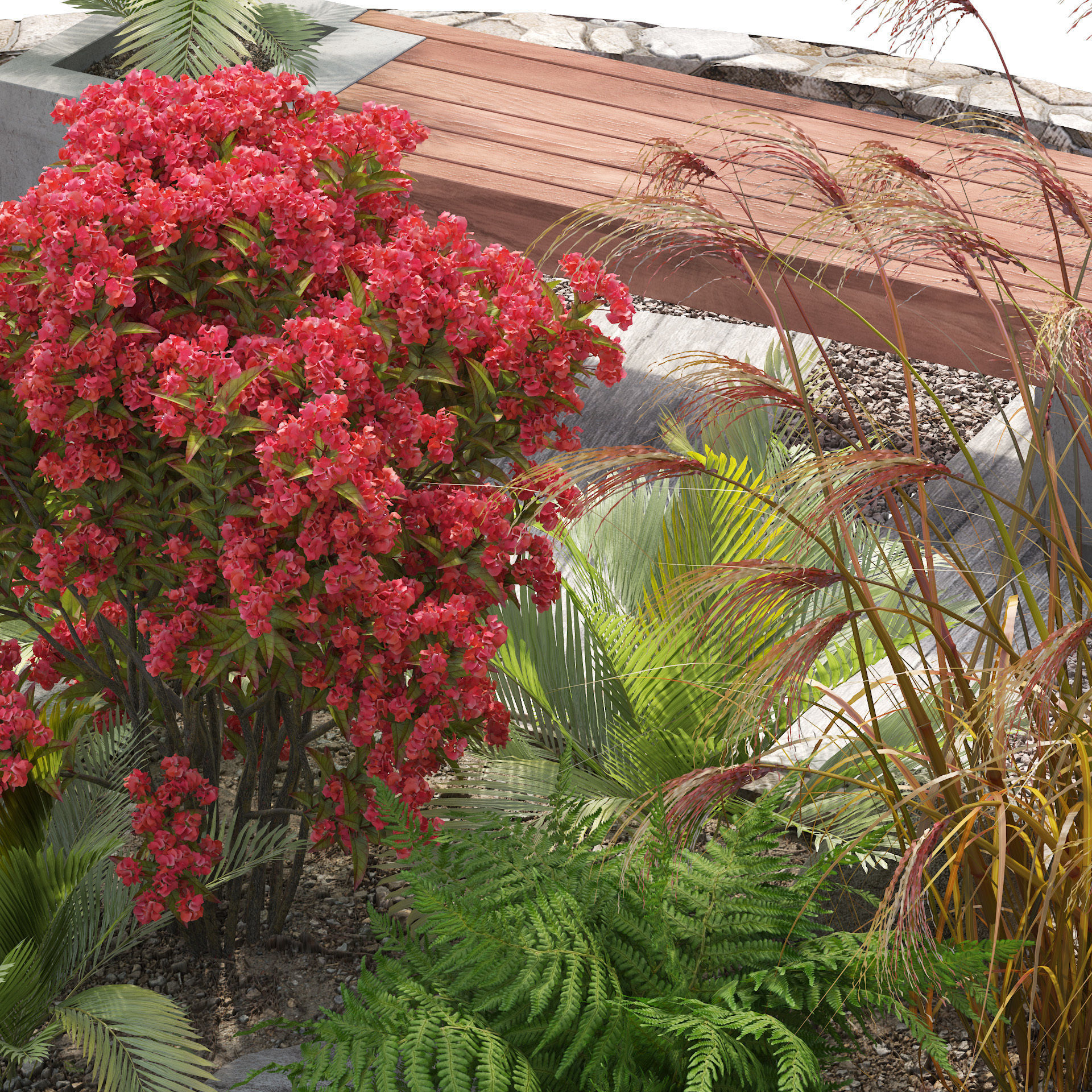 Spiral landscape bench with flower planter 3d model 3D model_3