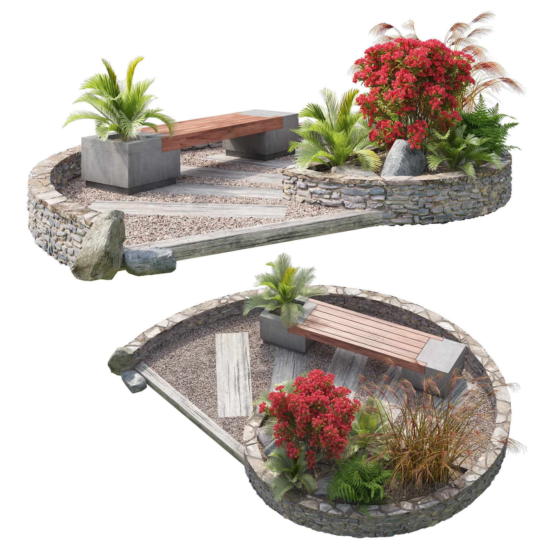 Spiral landscape bench with flower planter 3d model 3D model_5