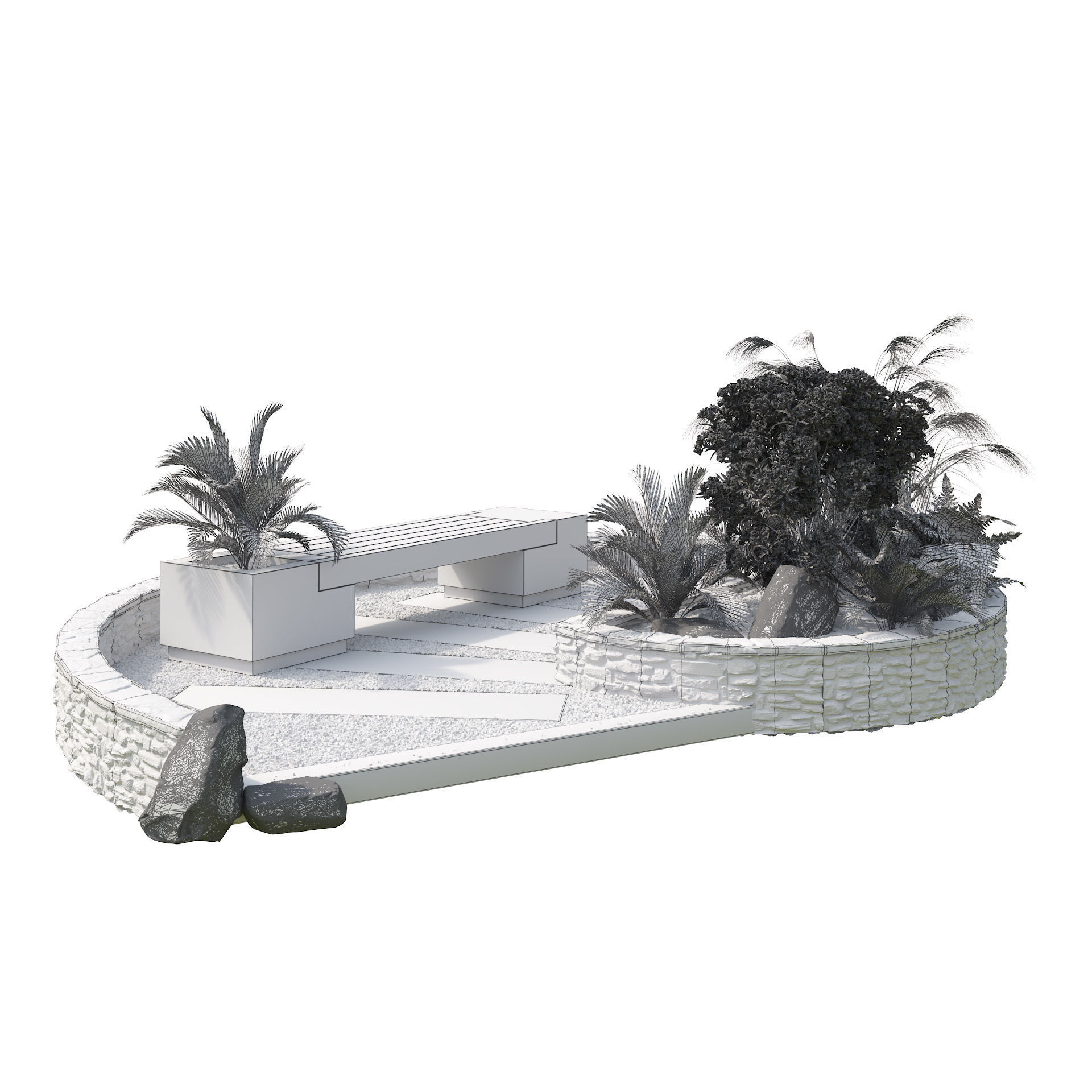 Spiral landscape bench with flower planter 3d model 3D model_4