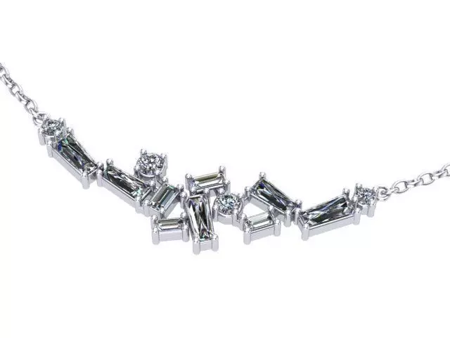 Round Baguette Straight and Custom Baguette Cut Diamonds Pendant 3D print model_0