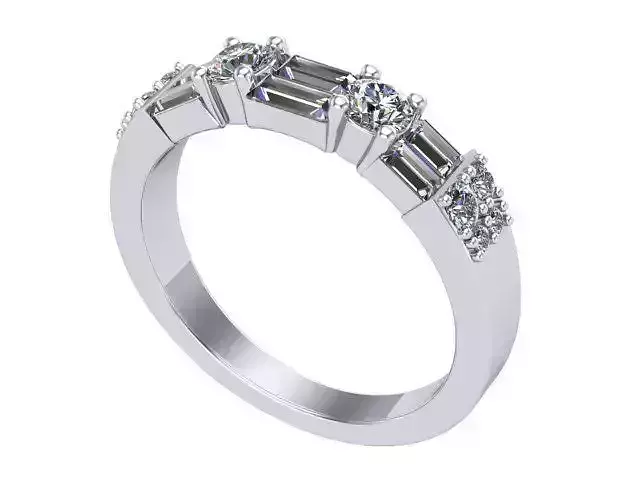 Round and Baguette Straight Cut Diamonds Engagement Ring