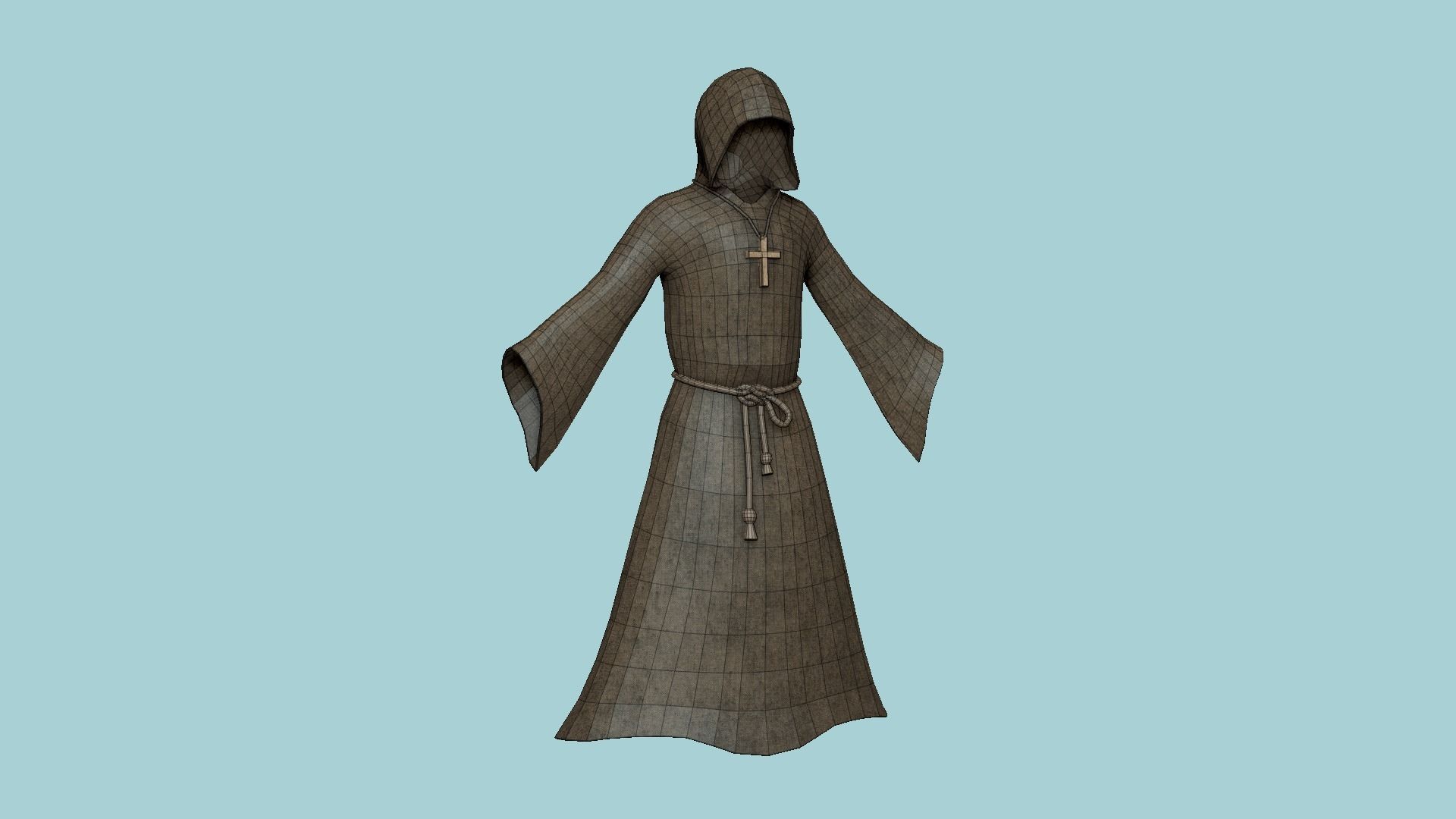 Priest Outfit A10 Brown Dirt - Character Clothing Design Low-poly 3D model_22
