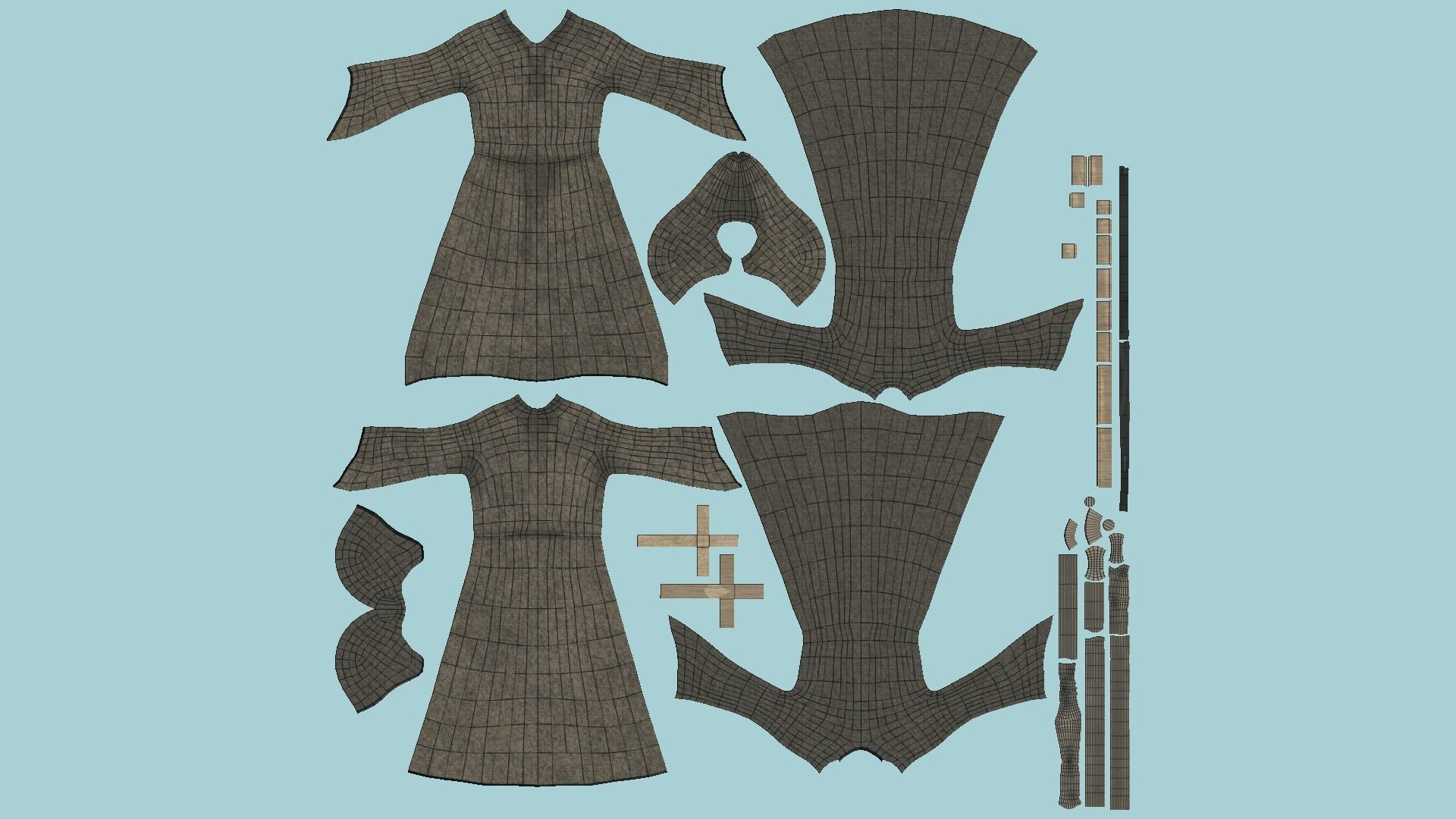 Priest Outfit A10 Brown Dirt - Character Clothing Design Low-poly 3D model_11