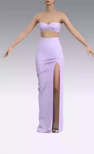 Lilac two pieces bra and long slit skirt  Low-poly 3D model
