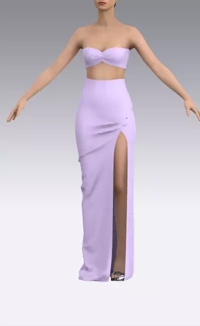 Lilac two pieces bra and long slit skirt  Low-poly 3D model_0