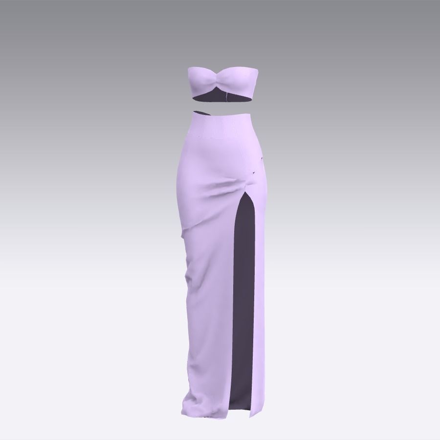 Lilac two pieces bra and long slit skirt  Low-poly 3D model_1