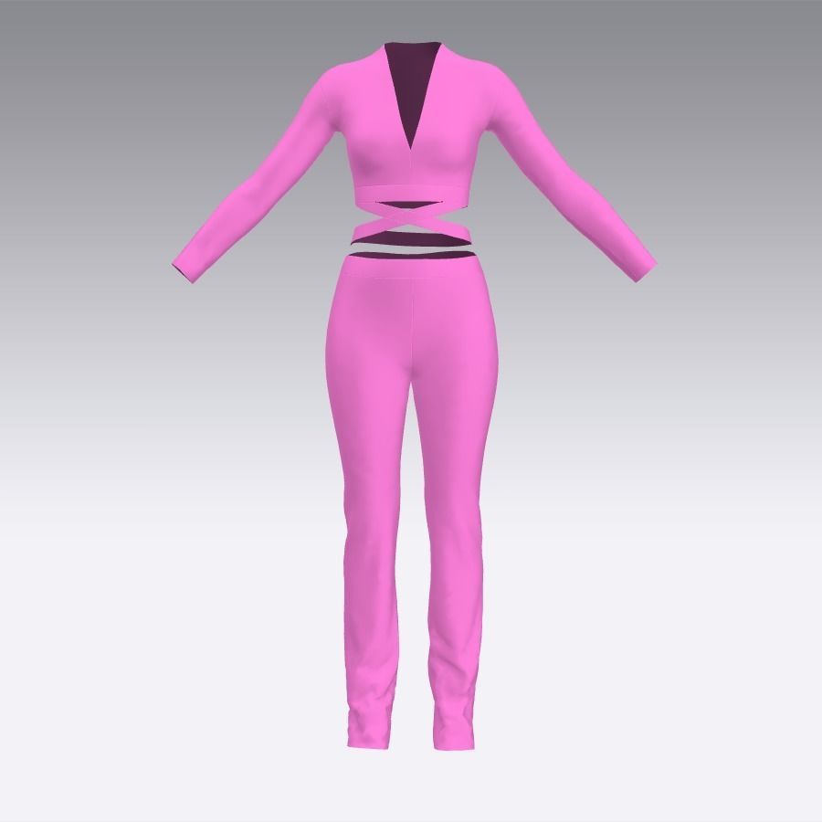 Two pieces blouse and pant blouse sugar baby pink sweet look Low-poly 3D model_1